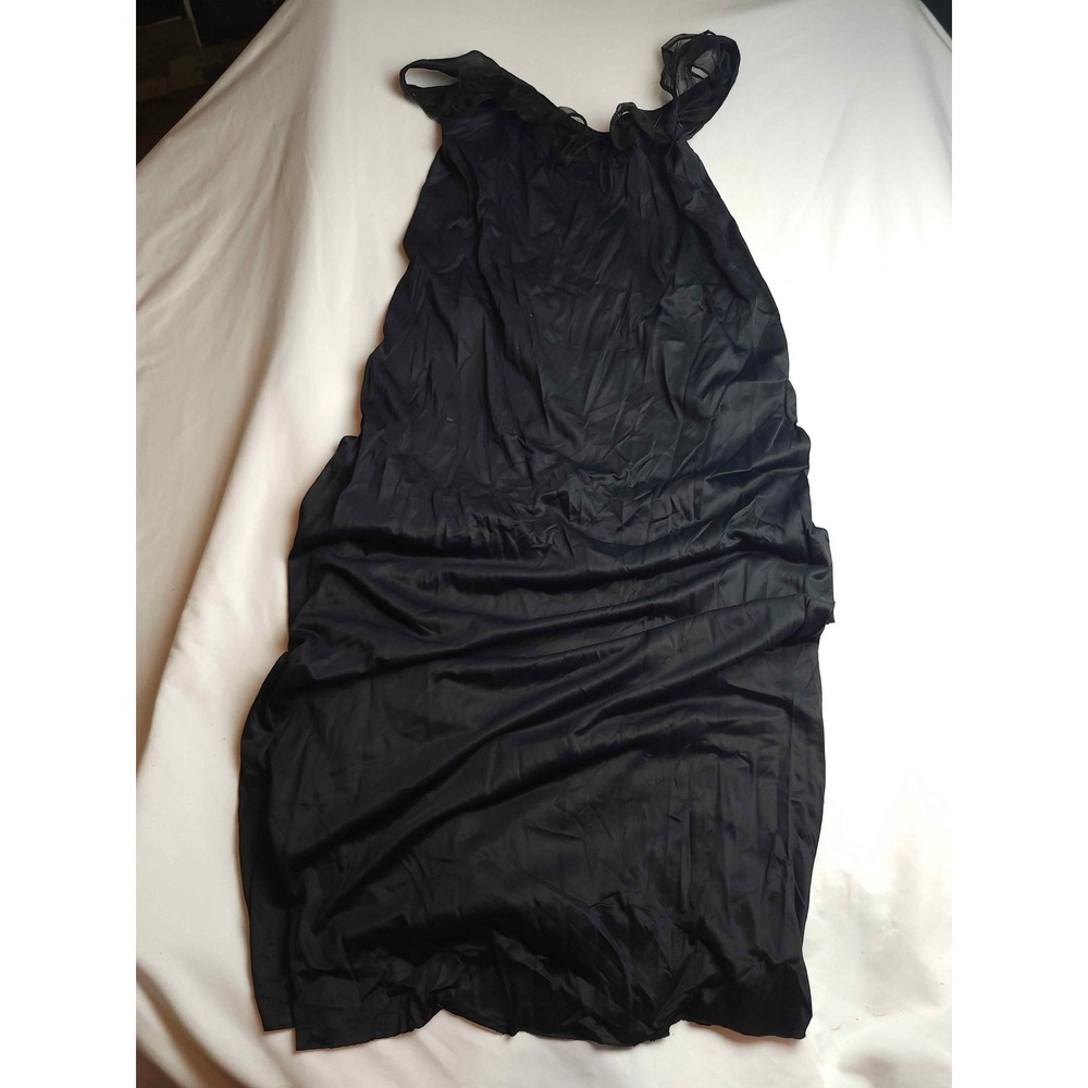 Sears Full Slip Nightgown Dress Black Sheer Ruffle Nylon Women's Size 36